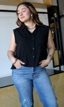 Buttoned Front Sleeveless Collar Top