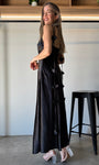 Satin Flower Draped Back Maxi Dress