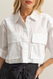 Front Pocket Poplin Crop Collared Shirt