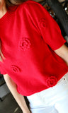 Puff Sleeve Flower Detail Sweater Top