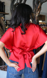 Boat Neckline Bell Sleeve Waist Tie Top