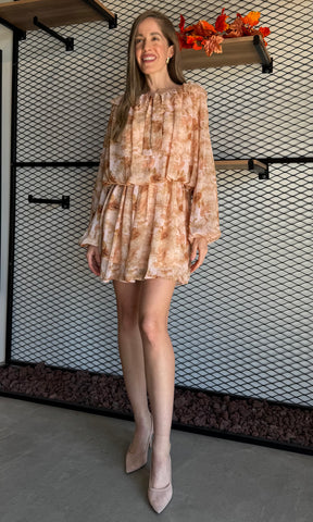 Long Sleeve Elastic Waisted Mini Dress