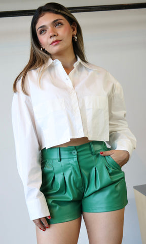 Whitte Crop Button Shirt