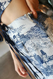 White and Navy Print Pants