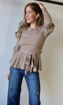 Taupe Front Tie Sweater Blouse