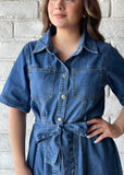 Button Down Belted Shirt Denim Dress