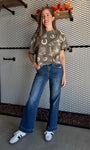 Western Print Olive Top