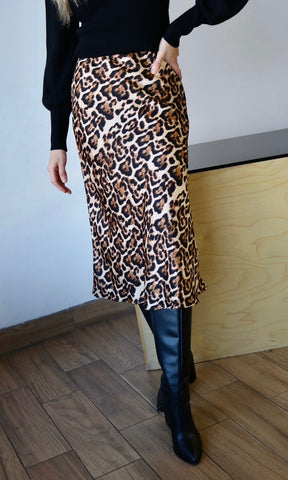 Leopard Print Satin Skirt