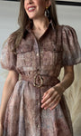 Rust Print Balloon Sleeve Dress