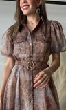 Rust Print Balloon Sleeve Dress