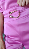 Satin Wide-leg Pants With Metal-accent Belt