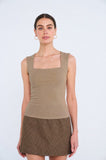 Taupe Square Neck Sleeveless Top