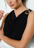 Cowl Neck Gold Ring Appliques Blouse