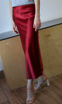 Burgundy Elastic Band Midi Satin Skirt