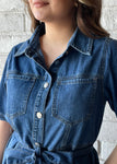 Button Down Belted Shirt Denim Dress