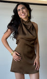 Halter High Cowl Neck Mini Dress