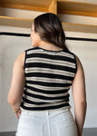 Stripe Front Tie Sleeveless Crochet Knit Pullover
