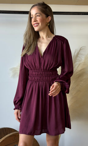 Long Sleeve Elastic Back Waisted Mini Dress