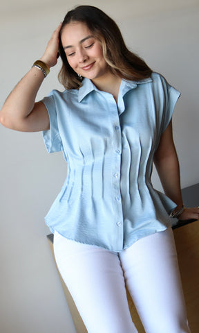 Short-sleeve Pleated Corset Top