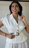 Solid V-neck Sheer Jumpsuit