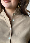 Taupe Ruffle Neck Puff Sleeve Blouse