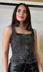 Lace Up Front Sleeveless Denim Top