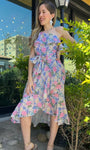 One Shoulder Floral Print Midi Dress