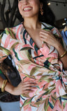 Short Slv V-neck Wrap Print Mini Dress