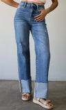 High Rise Ankle Wide Cuffed Jeans