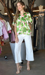 V-Neck Placket Balloon Sleeve Top