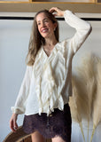 Ruffled V-neck Long Sleeve Blouse