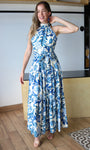 Floral Print Halter Neck Tiered Maxi Dress