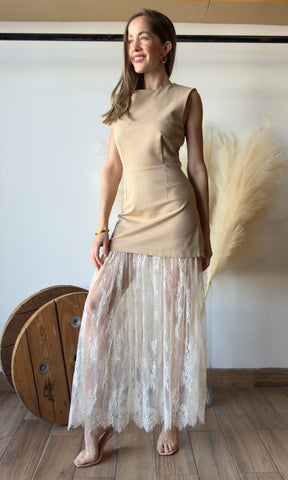 Lace Contraste Sleeveless Dress