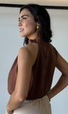 Satin Draped Mock Neck Halter Top