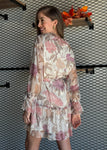 Floral Print Frill Chiffon Wrap Mini Dress