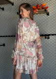 Floral Print Frill Chiffon Wrap Mini Dress