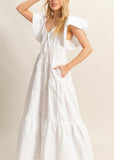 Flutter Sleeve Poplin Tiered Maxi Dress