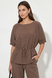 Drawstring Waist Dolman Sleeve Blouse