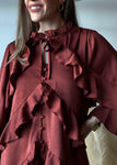 Ruffled Satin Romper With Button-up Front