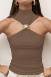 Mocha Metallic Ring Off Shoulder Stretch Top