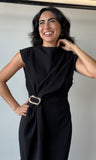 Sleeveless Midi Dress with Metal Buckle