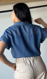 Denim Short-sleeve Tie-front Shirt