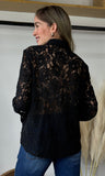 Black Lace Button Blouse
