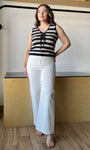 Stripe Front Tie Sleeveless Crochet Knit Pullover