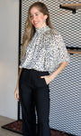 White and Black Print Blouse