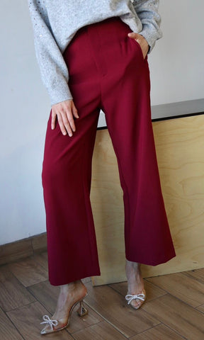 Burgundy High Waist Wide Pants