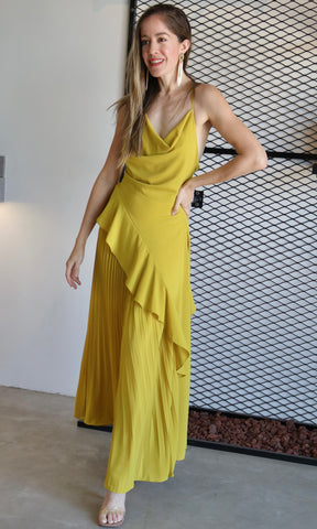 Cowl Neck Pleated Detail Maxi Dress