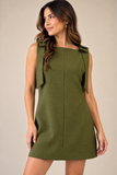 Bow Sleeveless Textured Mini Dress