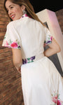 White Flower Print Button Front Dress