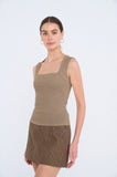 Taupe Square Neck Sleeveless Top